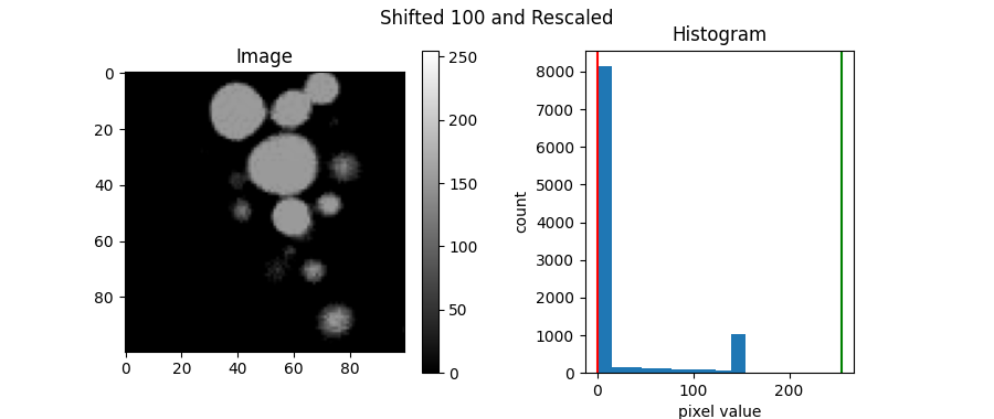 Shifted 100 and Rescaled, Image, Histogram